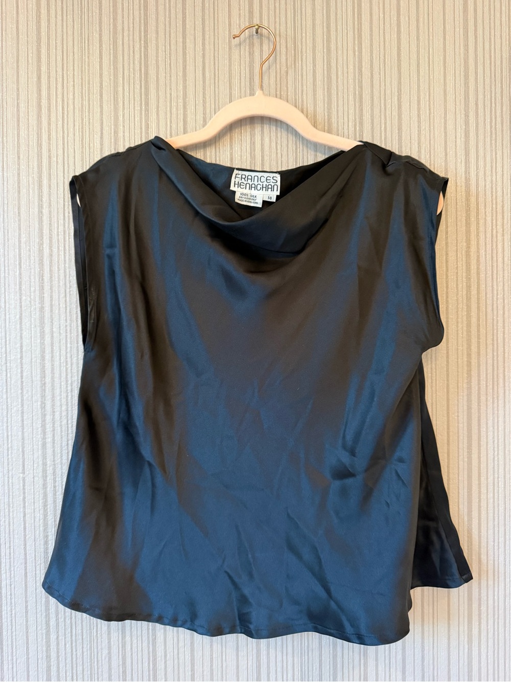Vintage Black 100% silk Cowl Neck Sleeveless Top